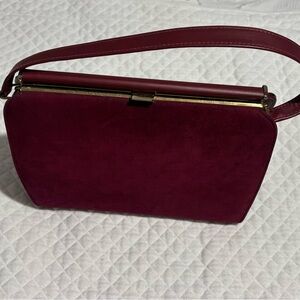 Life Stride Vintage Handbag Burgundy Simulated Leather/Suede With Feet EUC